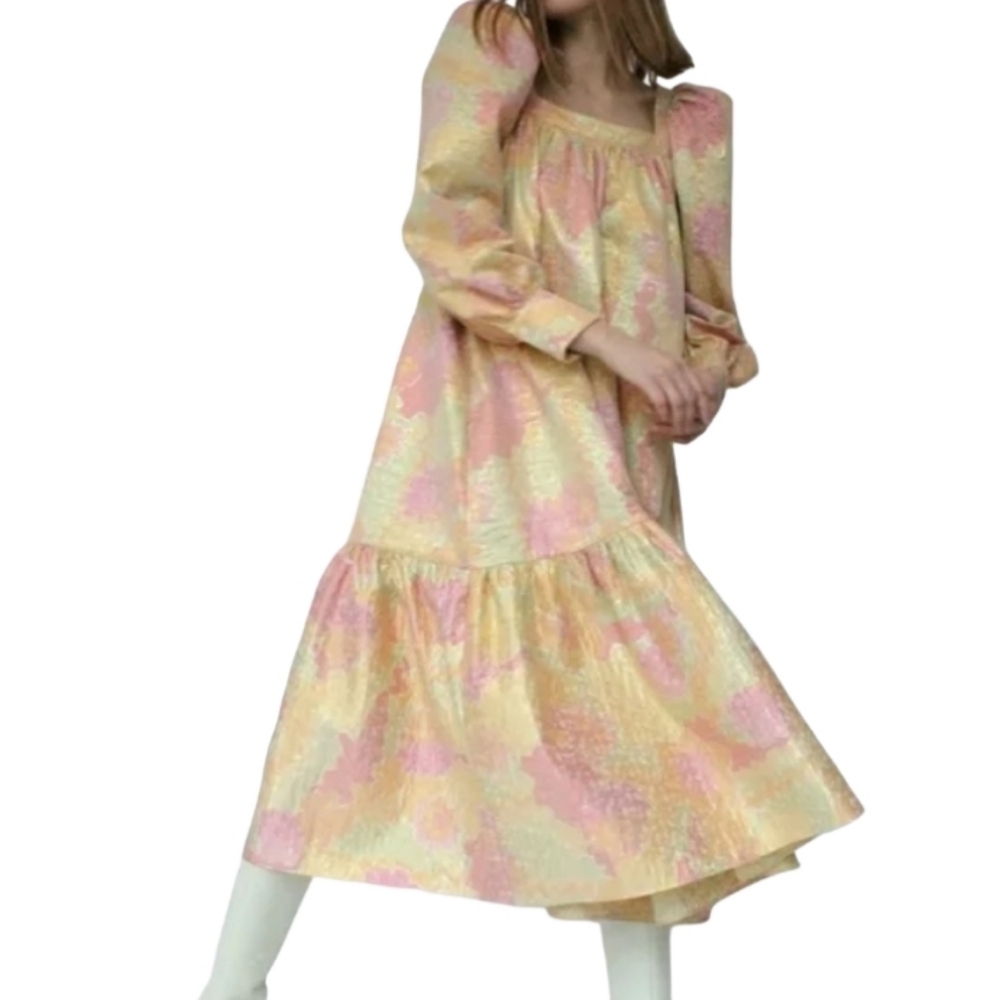 Mr. Larkin Pastel Ethereal Fairy Coquette Metallic Ode Sz S Midi Dress - Picture 13 of 15